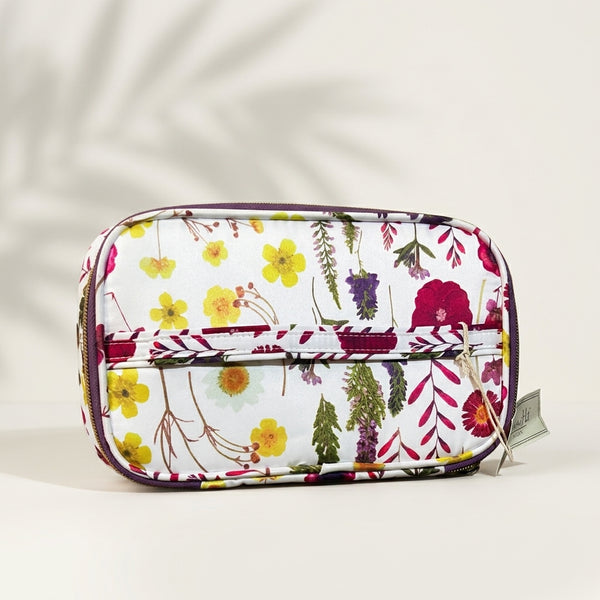 White Floral Rectangular Cosmetic Bag