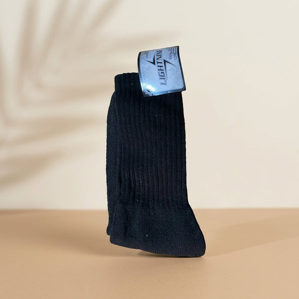 Black Ribbed Crew Socks