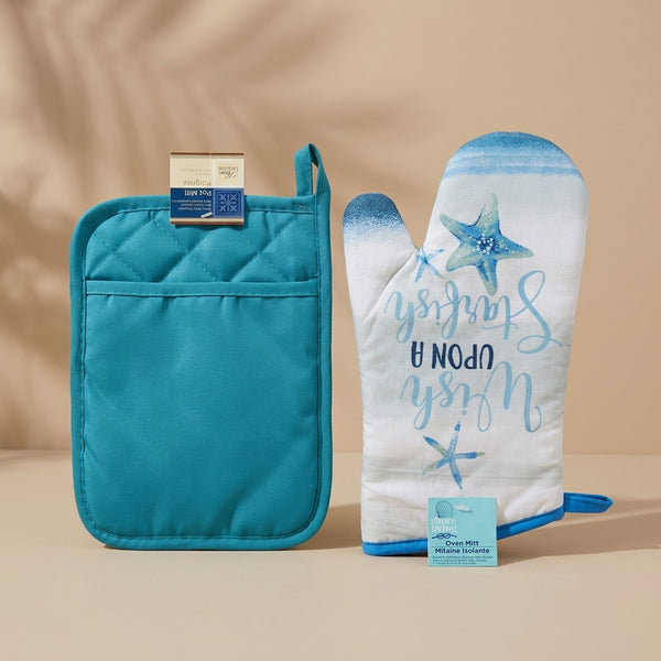 Turquoise Pot Holder and Oven Mitt Set