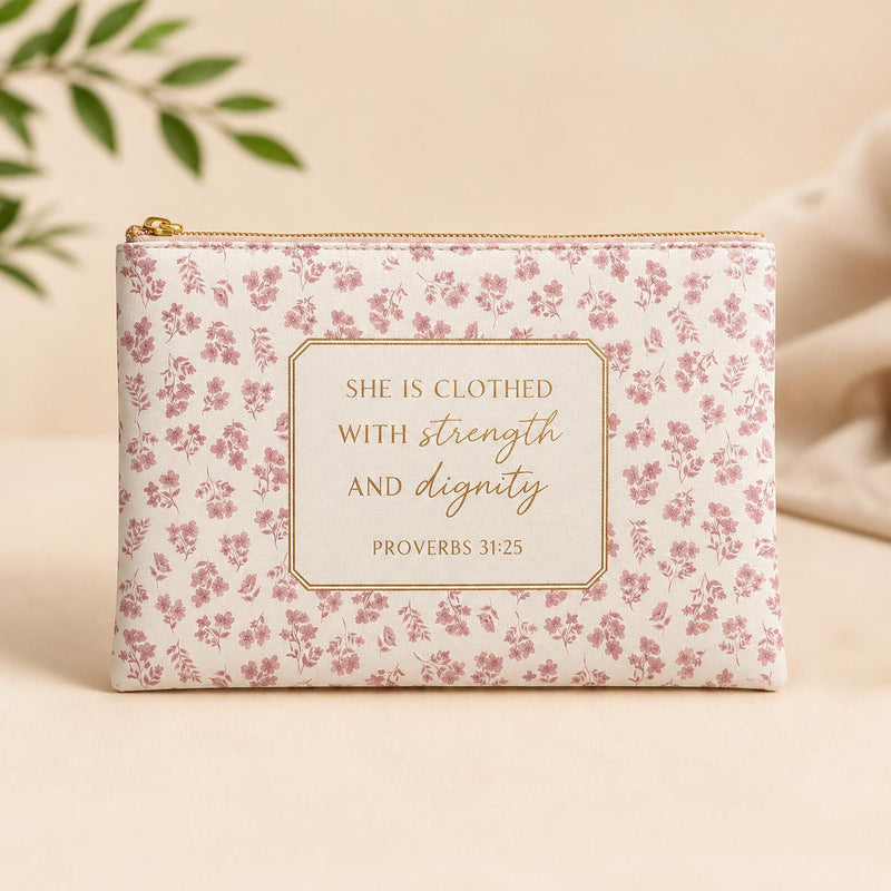 Floral Inspirational Cosmetic Pouch