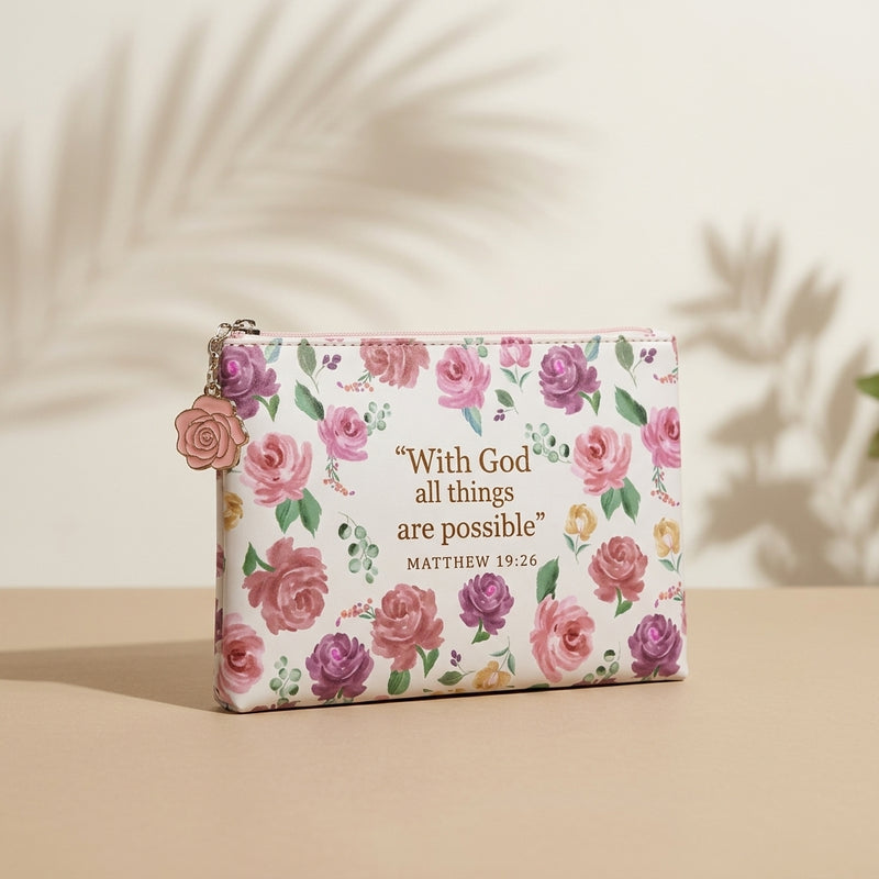 Floral Inspirational Cosmetic Pouch